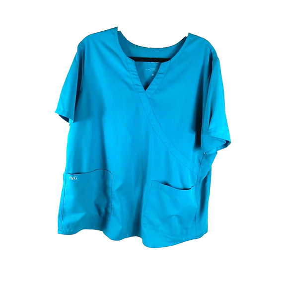 Barco Women's Scrub Top Blue Green Size 2 X Large V Neck Flaw - Picture 1 of 6